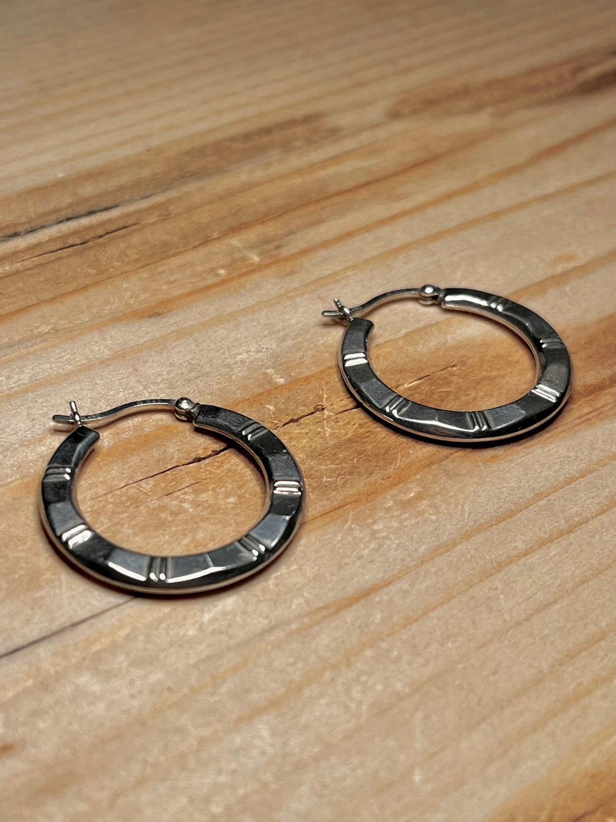 Bamboo Style Hoops 925 Sterling Silver Earrings