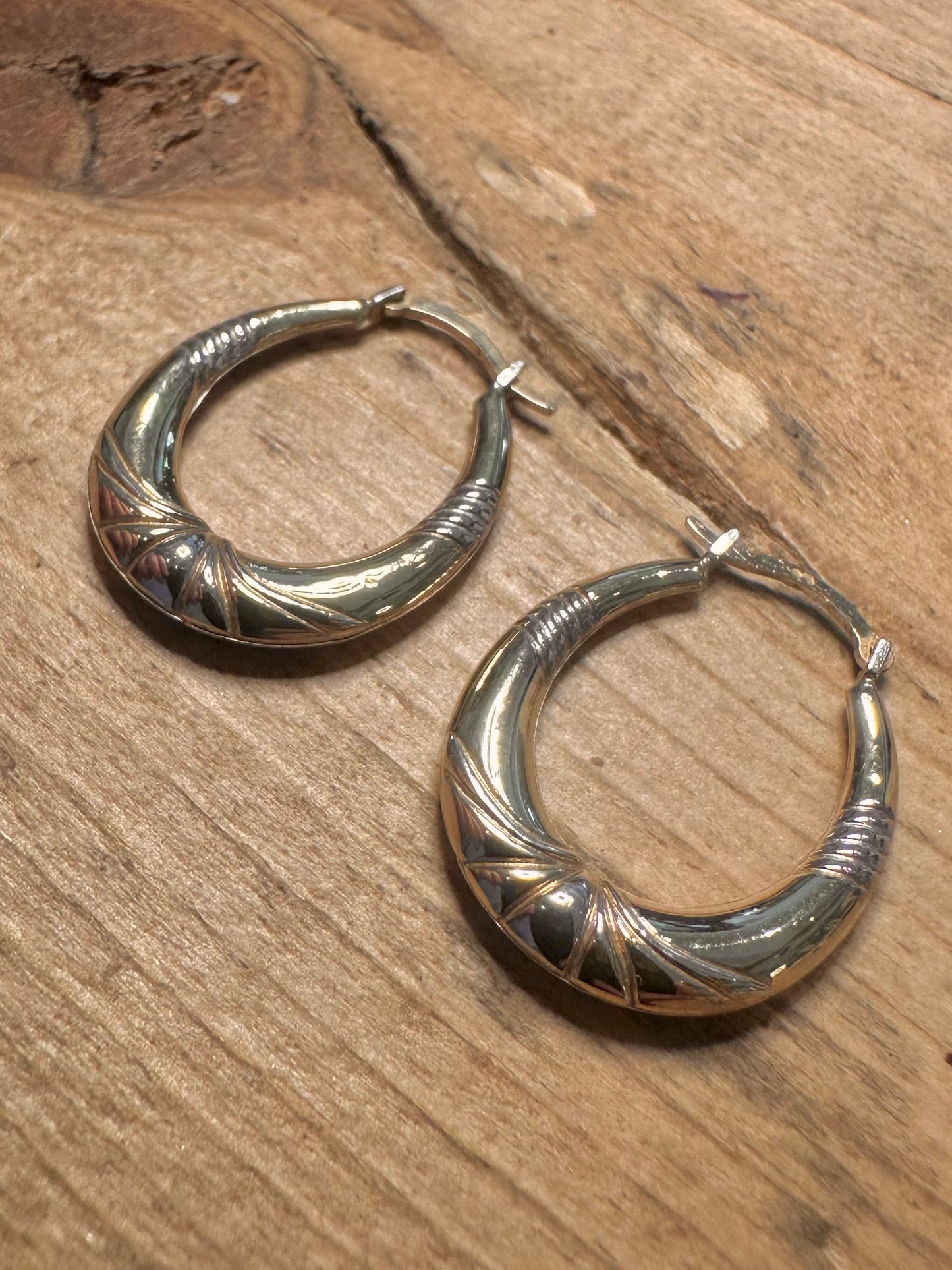 Vintage 9ct Bonded 925 Silver Hoop Earrings