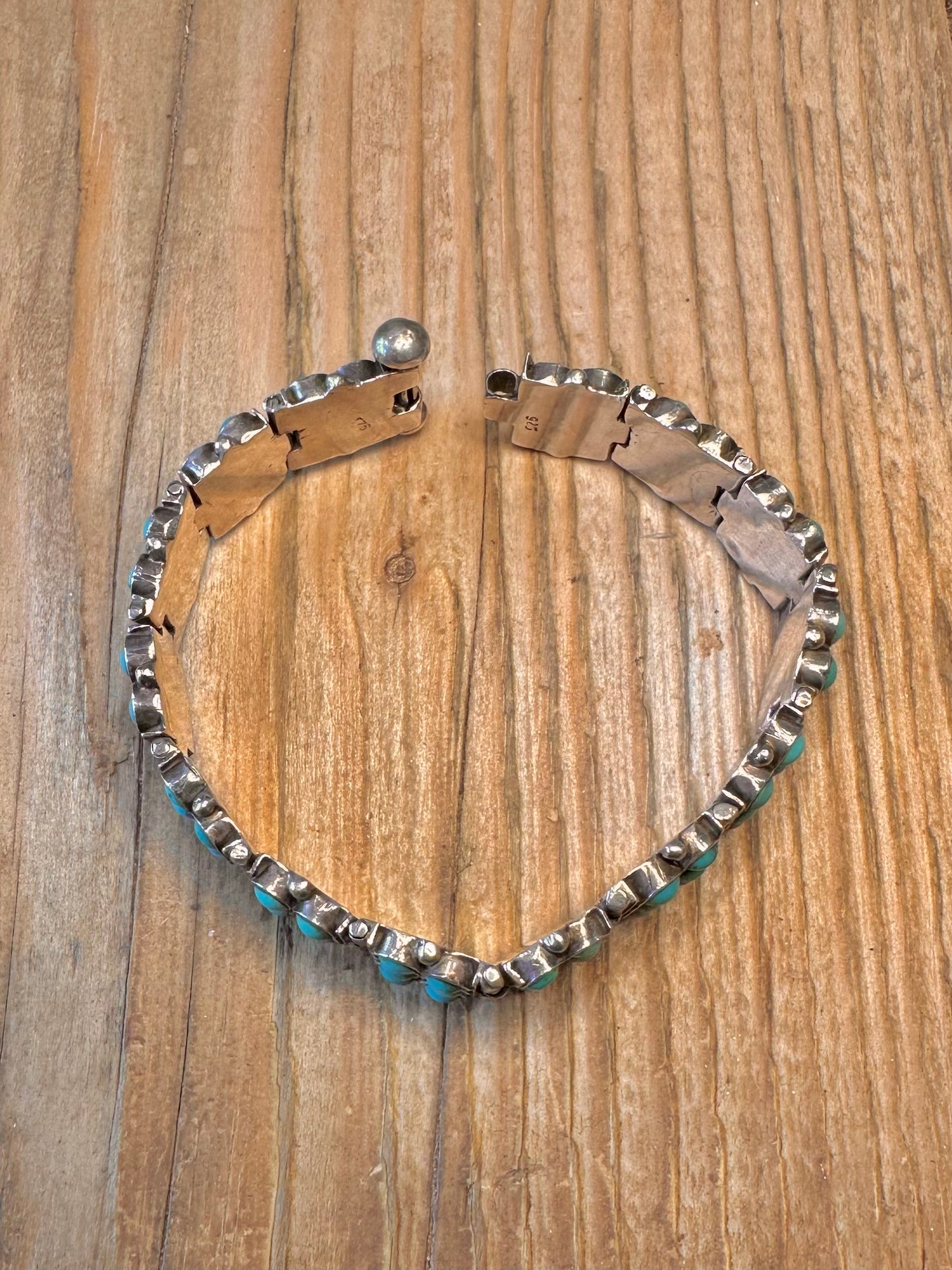 Native American Style Turquoise Three Row 925 Sterling Silver 7.2 inch Bracelet