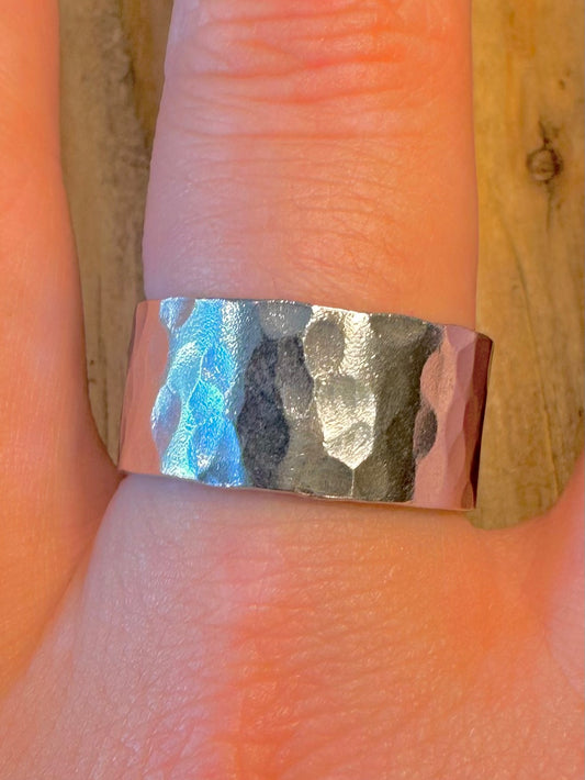 Wide Hammered Band 925 Sterling Silver W Ring