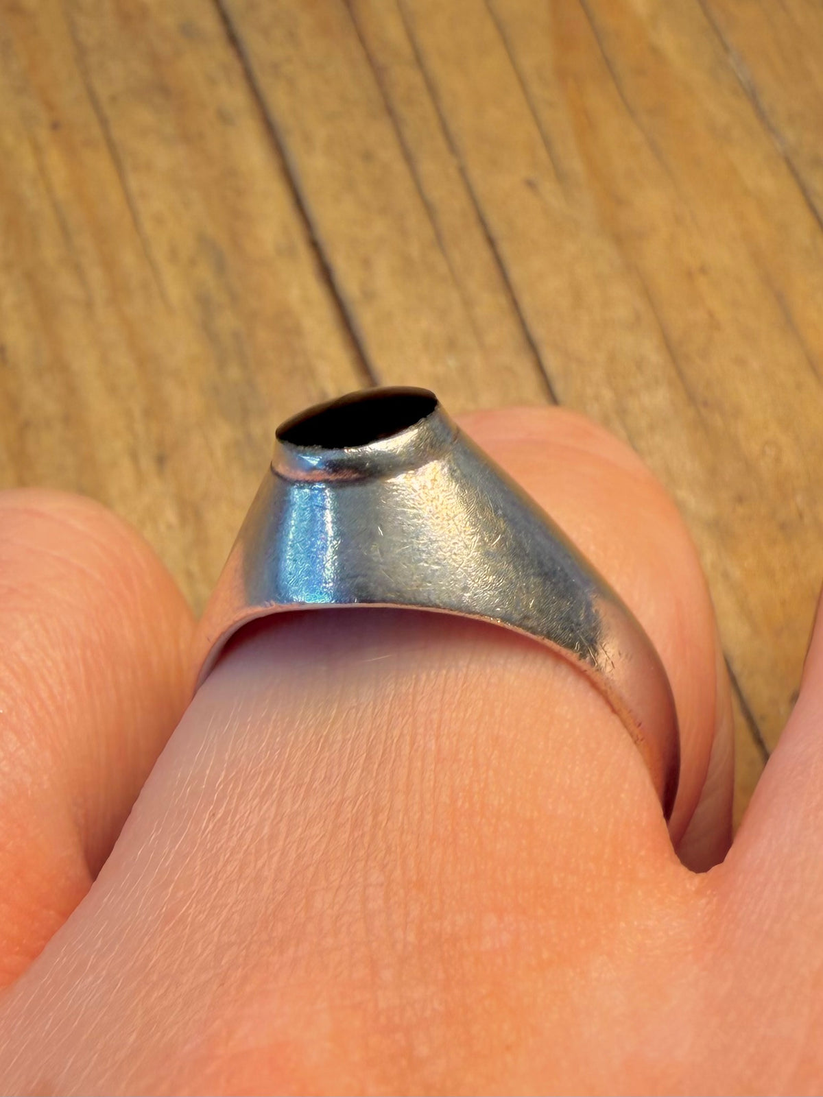 Black Circle Signet 925 Sterling Silver Size T Ring