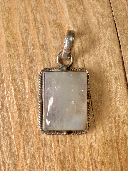 Vintage Moonstone Rectangle 925 Sterling Silver Pendant