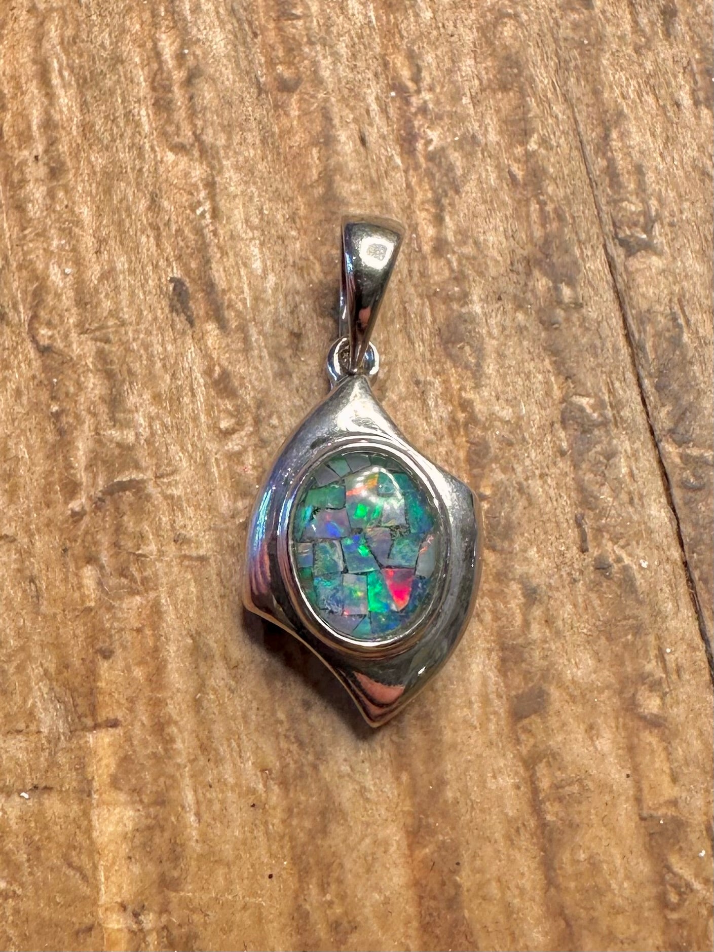 Mosaik Opal Intarsien 925 Sterling Silber Anhänger