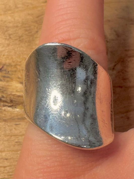 Abstract Chunky Concave 925 Silver Size N1/2 Ring