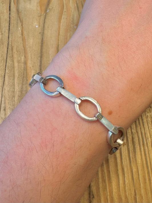 Mother of Pearl Rectangle and Oval Link 925 Sterling Silver 7.5 inch Bracelet