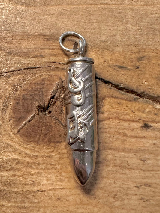 Unusual Musical Note Bullet with Screw Compartment 925 Silver Pendant