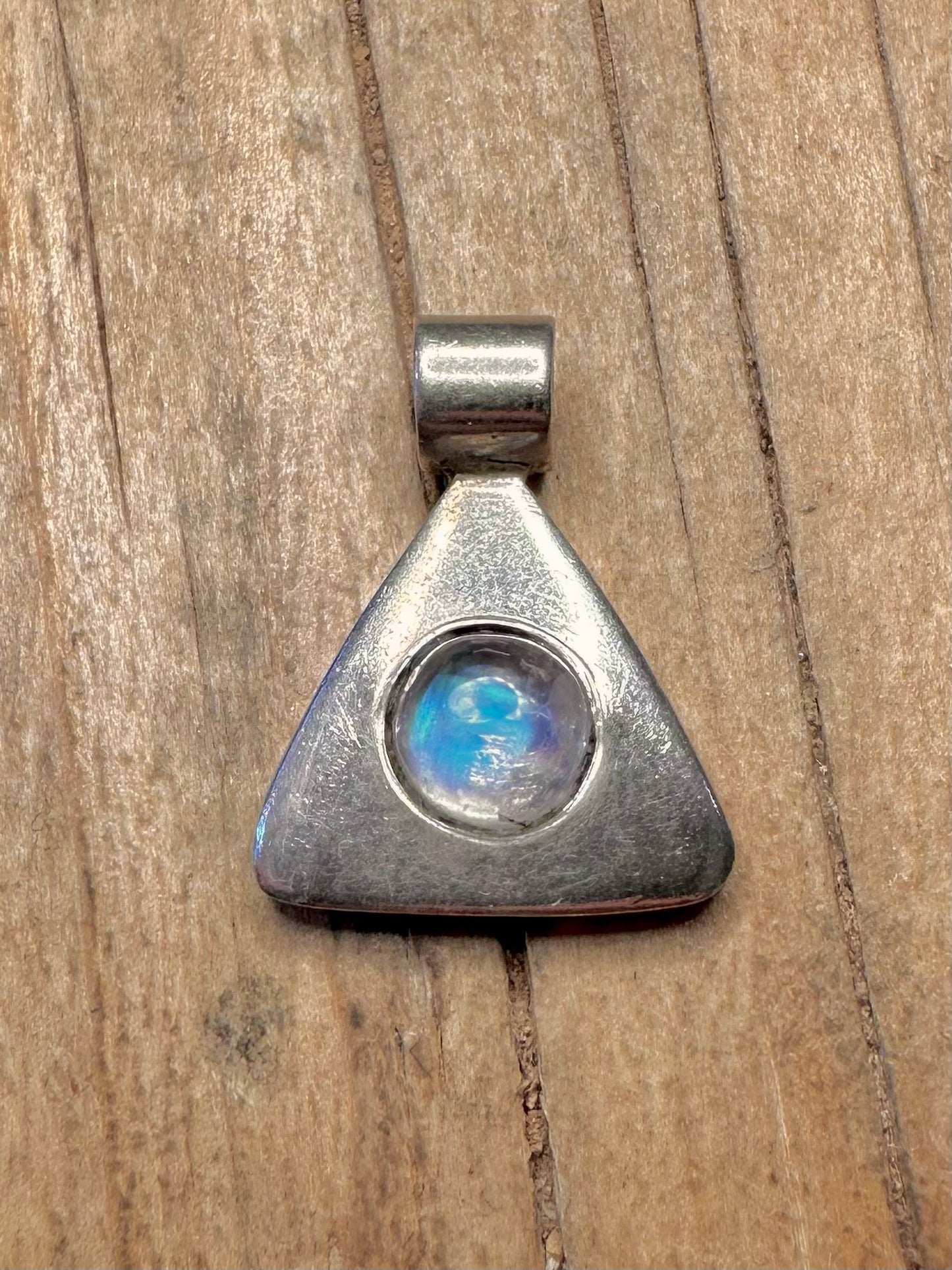 Modernist Moonstone Triangle 925 Sterling Silver Pendant