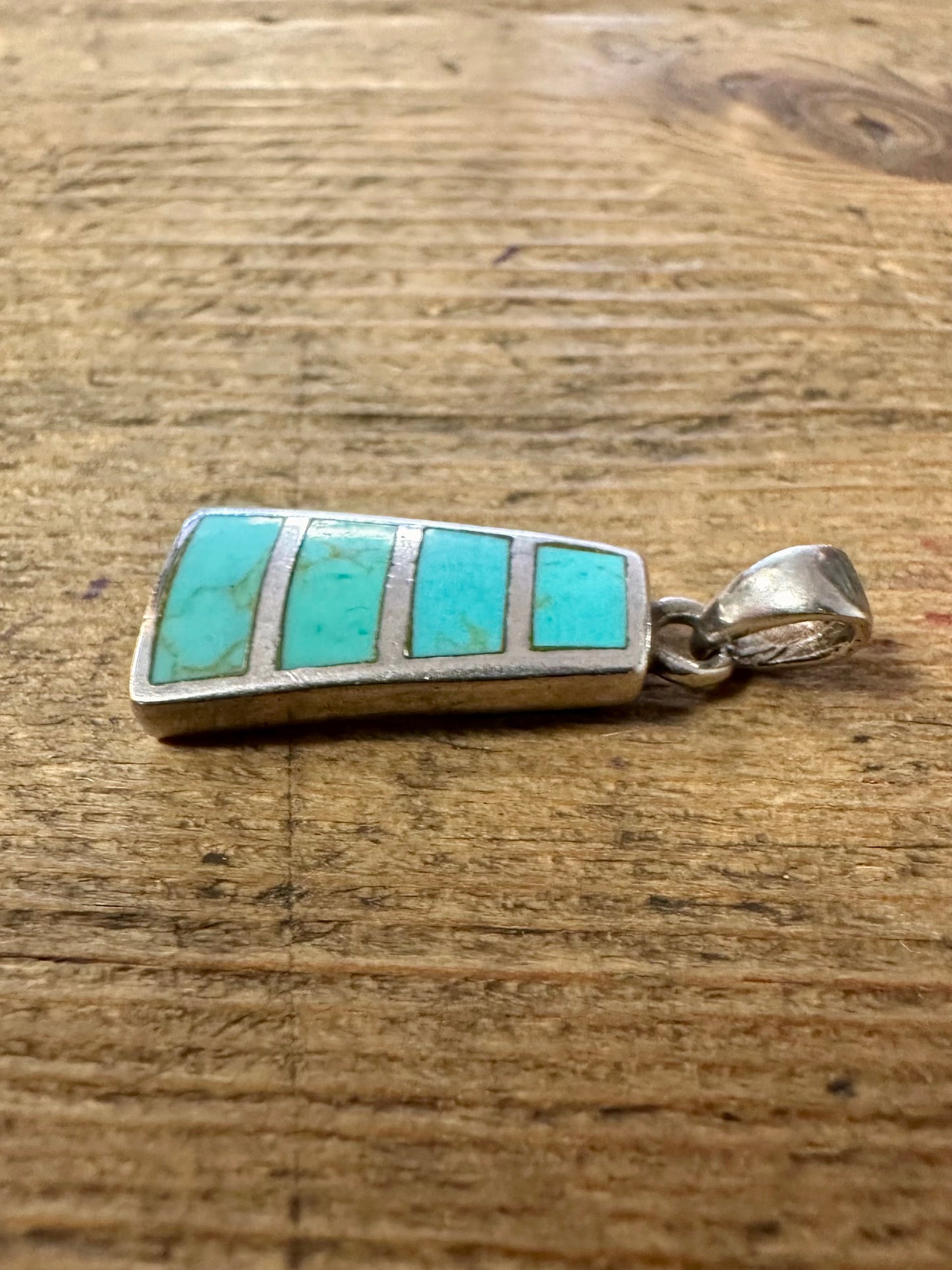 Vintage Turquoise Inlay 925 Silver Pendant