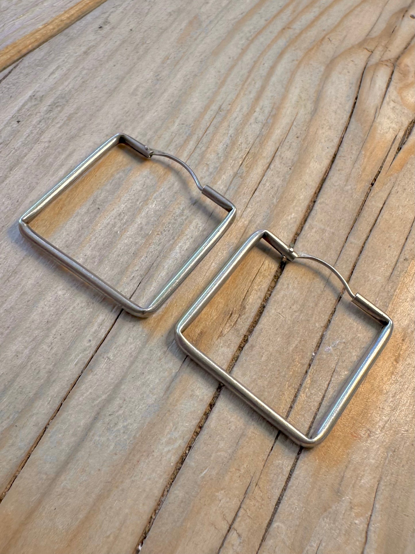 Abstract Square 925 Silver Hoop Earrings