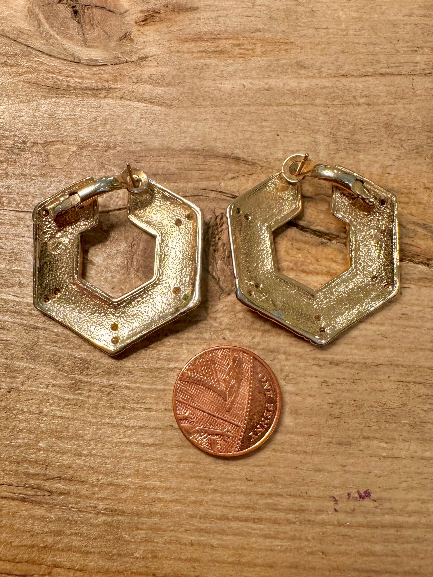 Abstract Hexagon White Stone Gold Costume Earrings