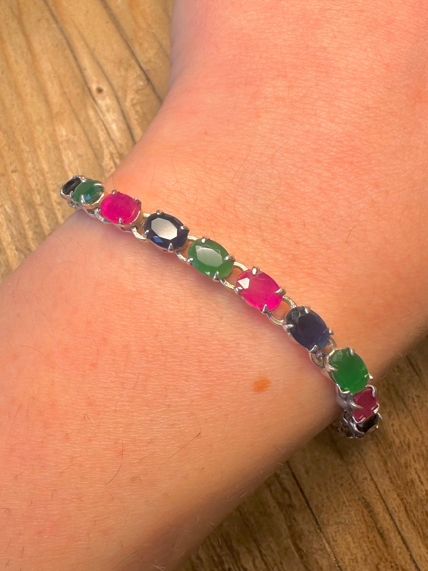 Modern Multi Gemstone Tennis 925 Sterling Silver 7.2 to 8.2 inch Bracelet