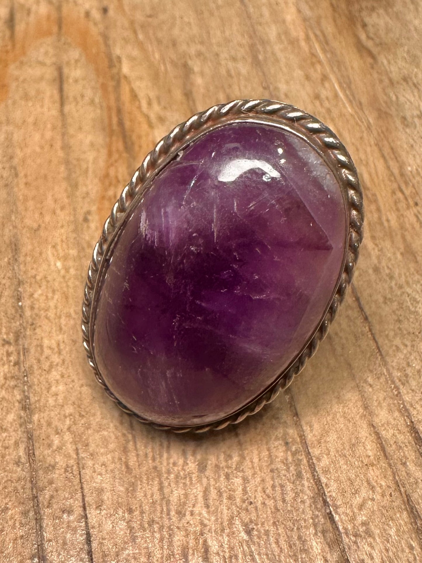 Vintage Amethyst Oval Mexico Adjustable Size N Ring