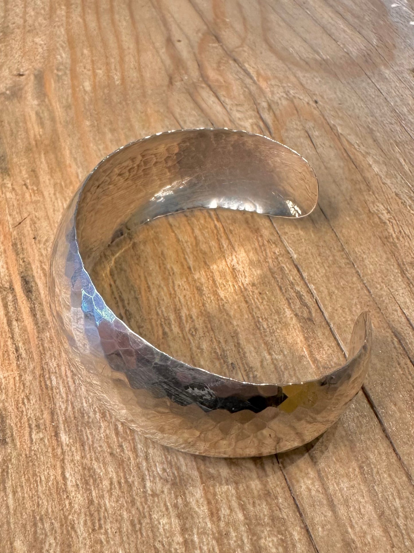Modernist Hammered Wide Cuff 925 Sterling Silver Bangle
