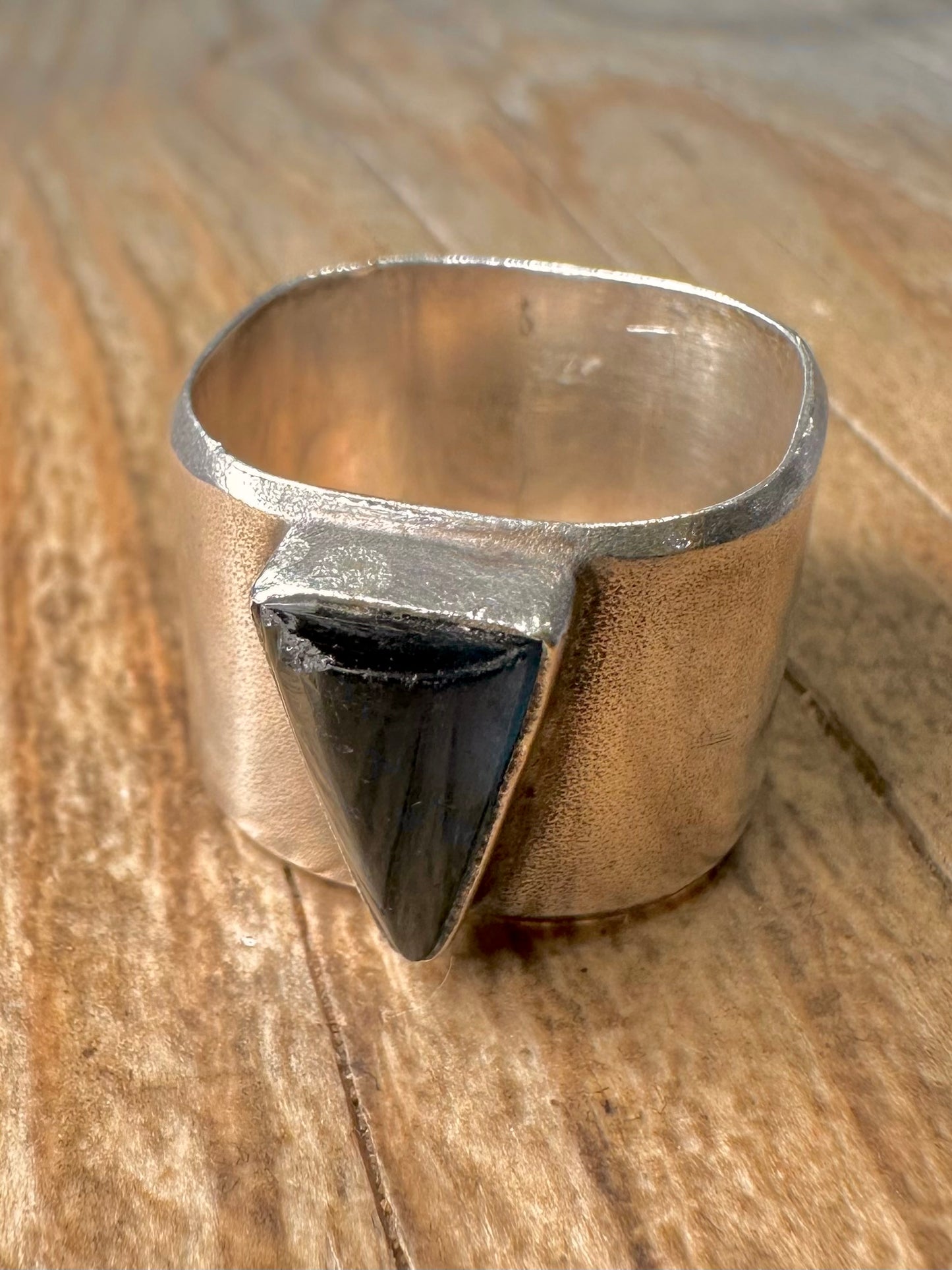 Vintage Blue Stone Square Band 925 Sterling Silver Size P1/2 Ring