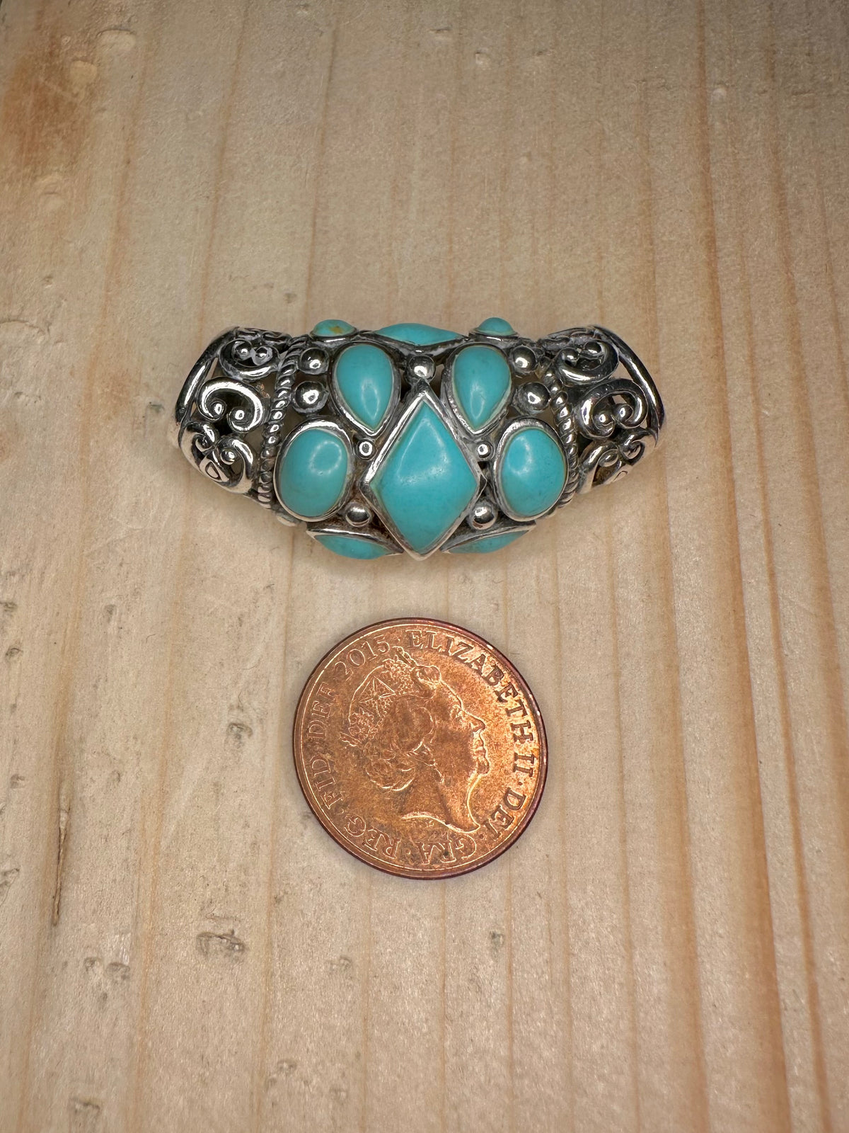 Turquoise Bali Filigree Slide 925 Sterling Silver Pendant