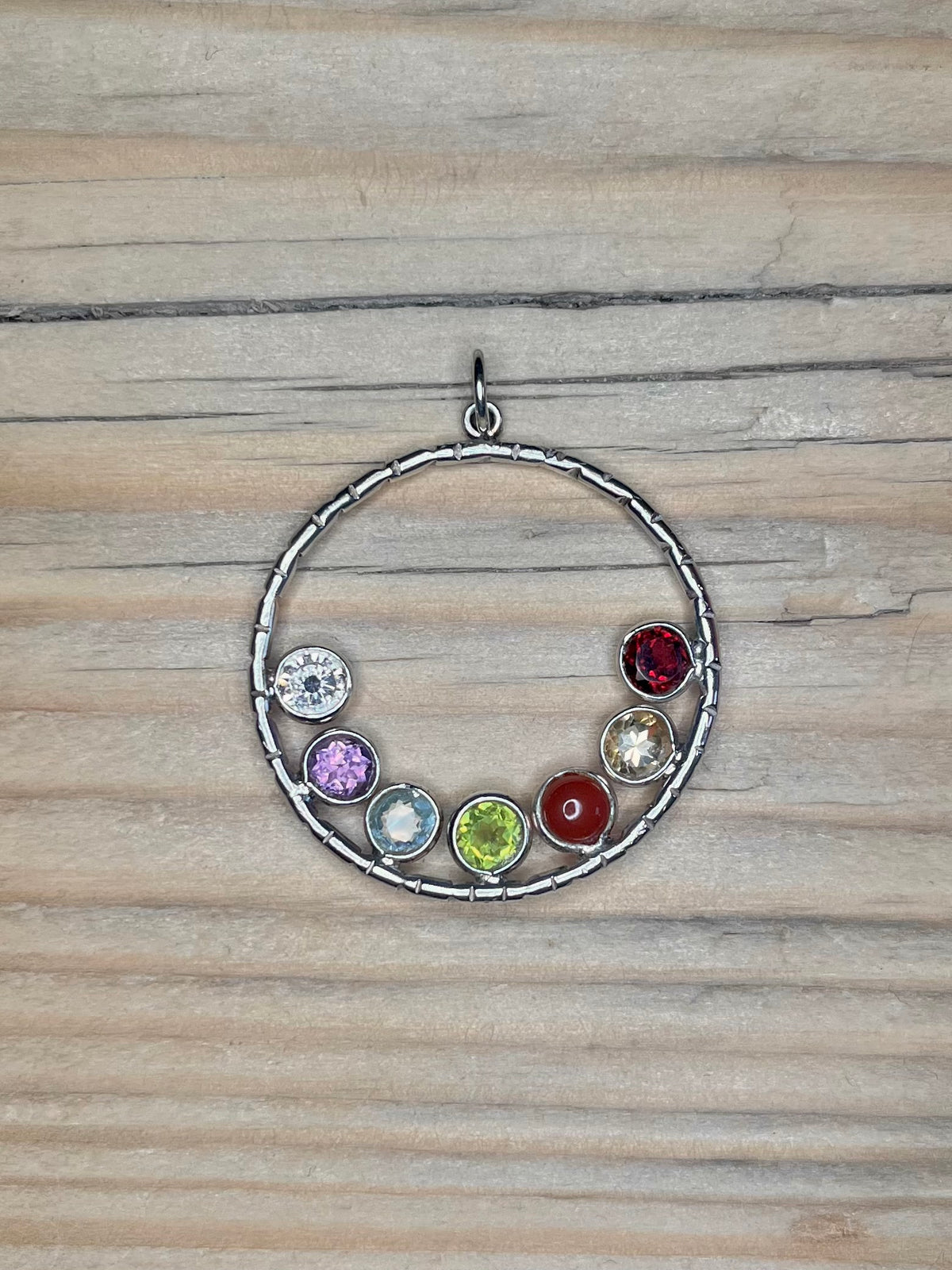 Seven Chakra Gemstone Circle 925 Sterling Silver Pendant