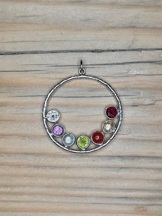 Seven Chakra Gemstone Circle 925 Sterling Silver Pendant