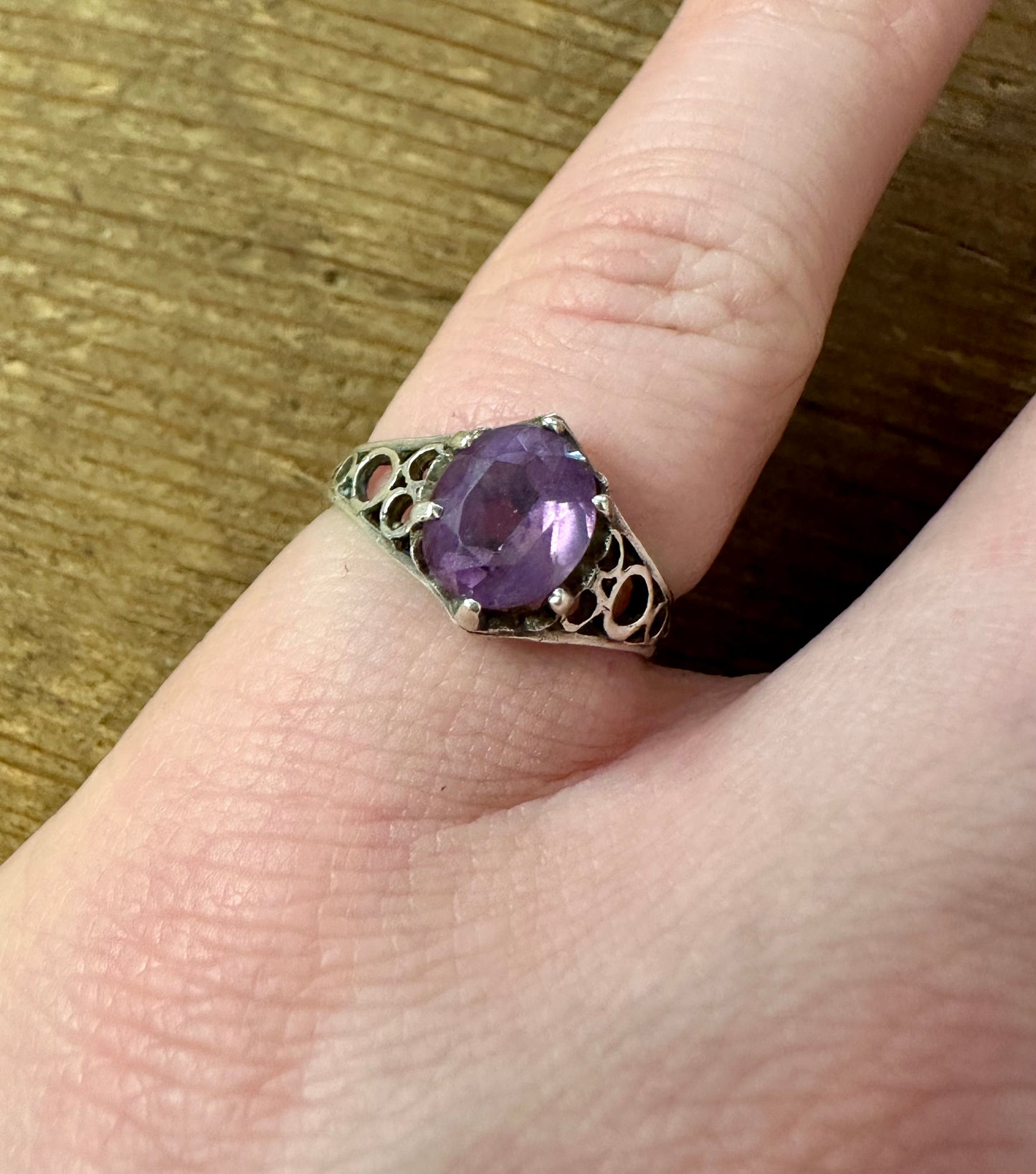 Vintage 1978 Amethyst 925 Silver Size L Ring