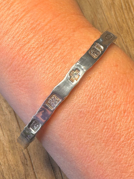 Abstract 2000 Hammered 925 Sterling Silver Hallmarked Bangle