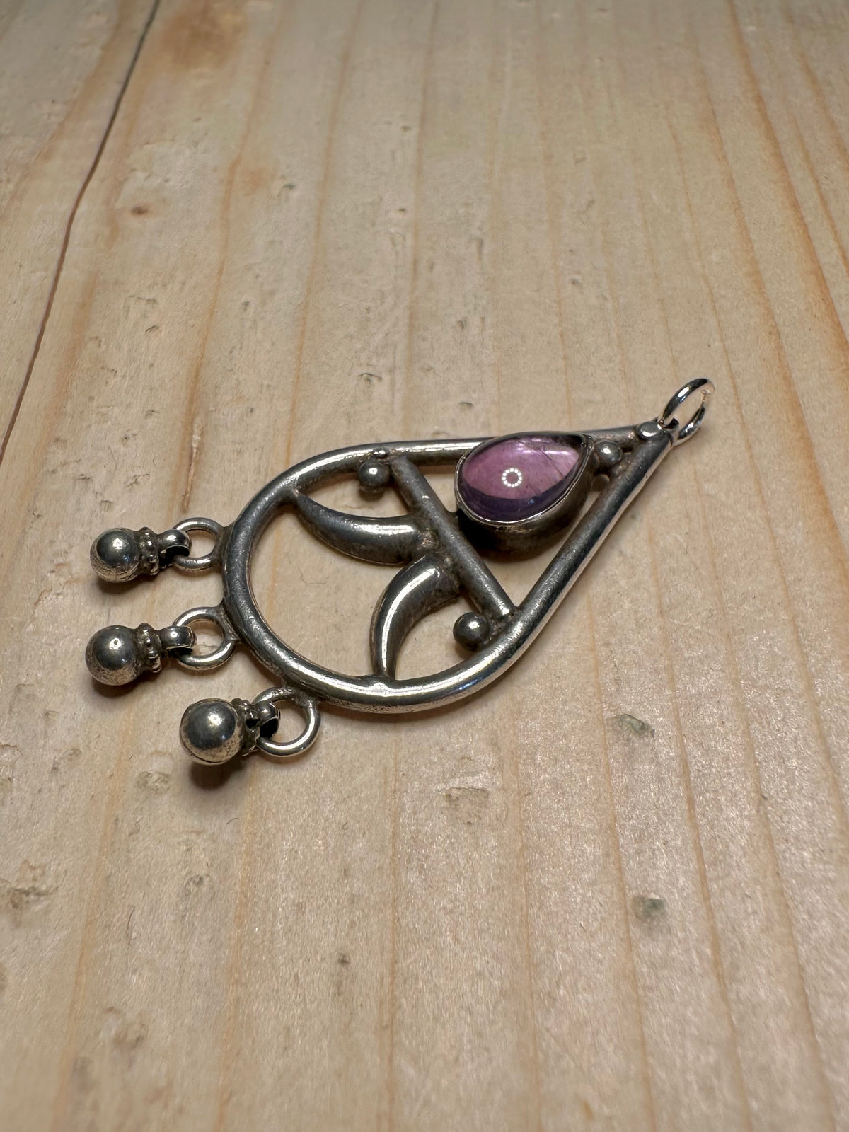 Amethyst Teardrop Ornate 925 Sterling Silver Pendant