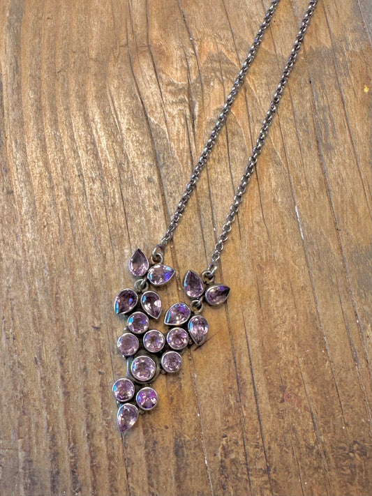 Amethyst Cluster Belcher Chain 925 Sterling Silver 16.5 inch Necklace