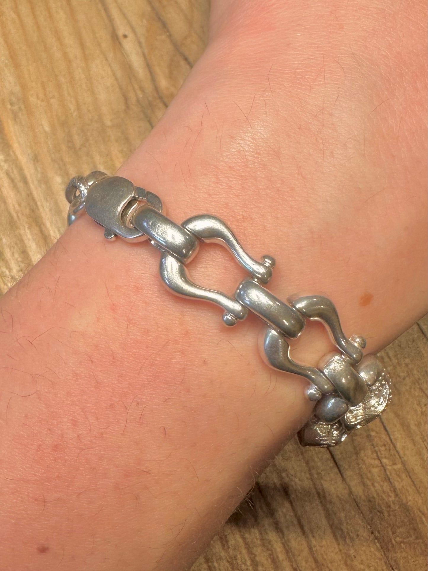 Vintage grobes Totenkopf-Armband mit einzigartigen Gliedern, 925er Sterlingsilber, 21,5 cm