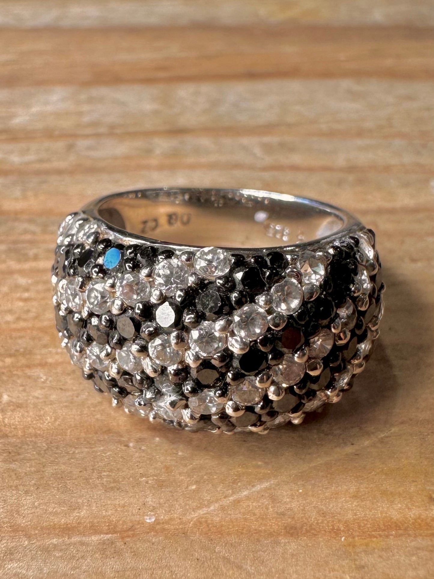 Vintage Black and White DQCZ Dome 925 Sterling Silver Size K1/2 Ring