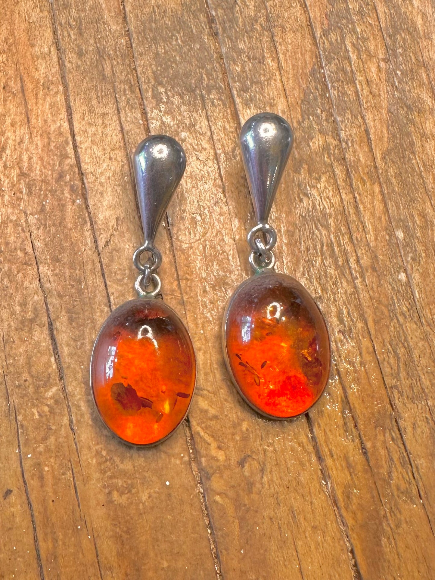 Amber Dangle Oval 925 Sterling Silver Earrings