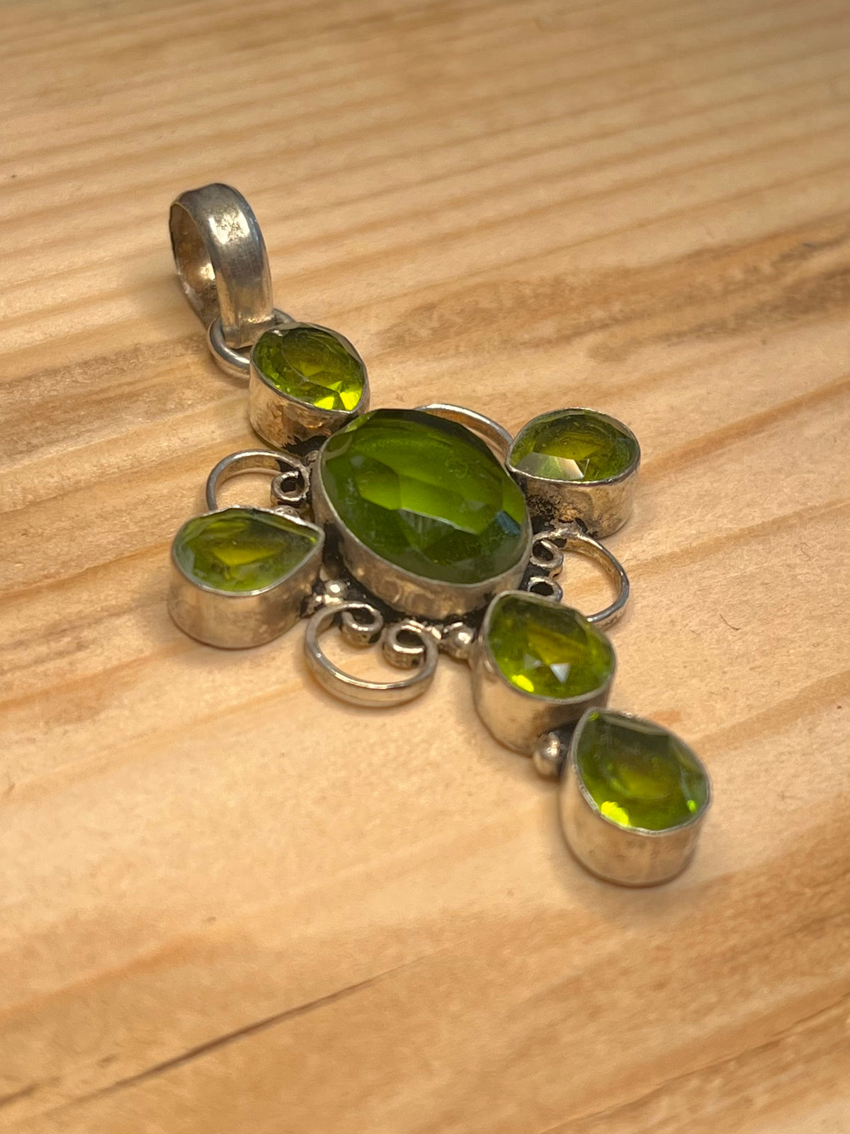 Large Peridot Cross 925 Sterling Silver Pendant