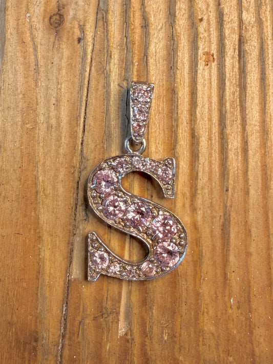 S Shaped Pink Stones 925 Sterling Silver Pendant