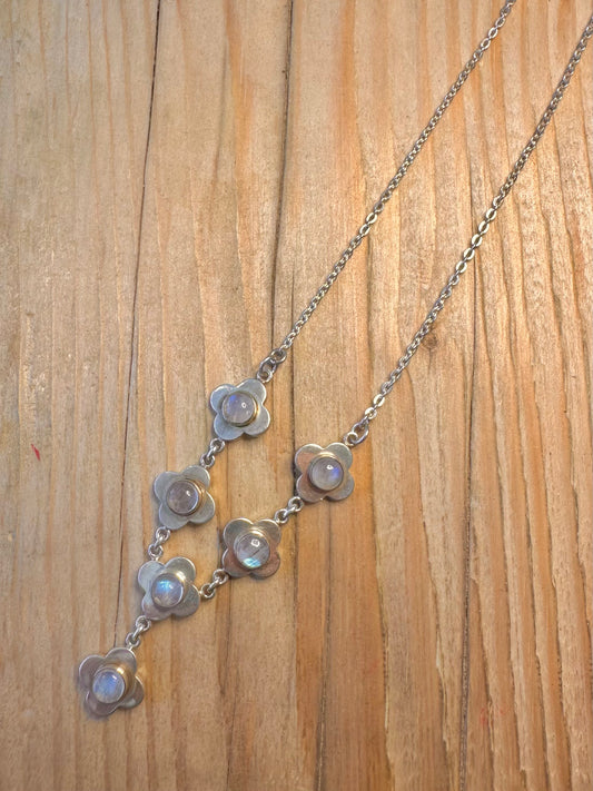 Vintage Moonstone Flower 925 Sterling Silver 16.5 inch Necklace