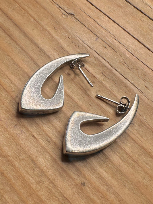 Abstract Chunky Hook 925 Sterling Silver Earrings