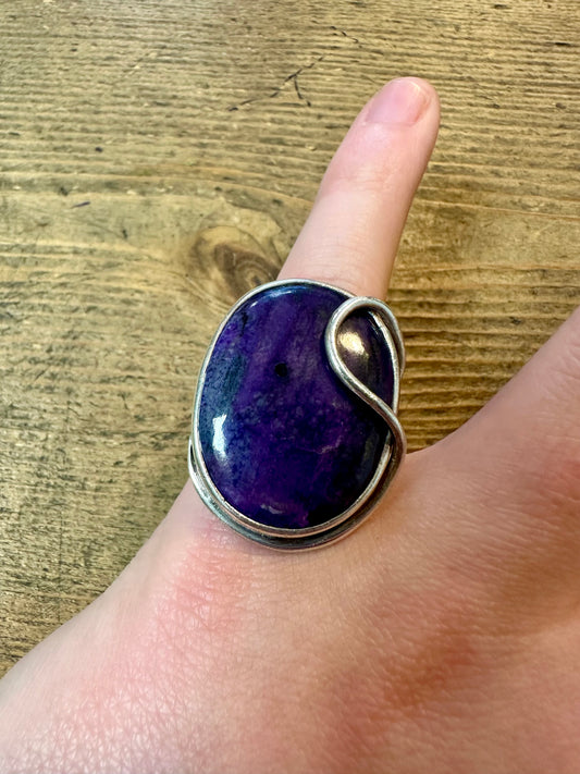 Modernist Large Purple Charoite 925 Silver Size L Ring