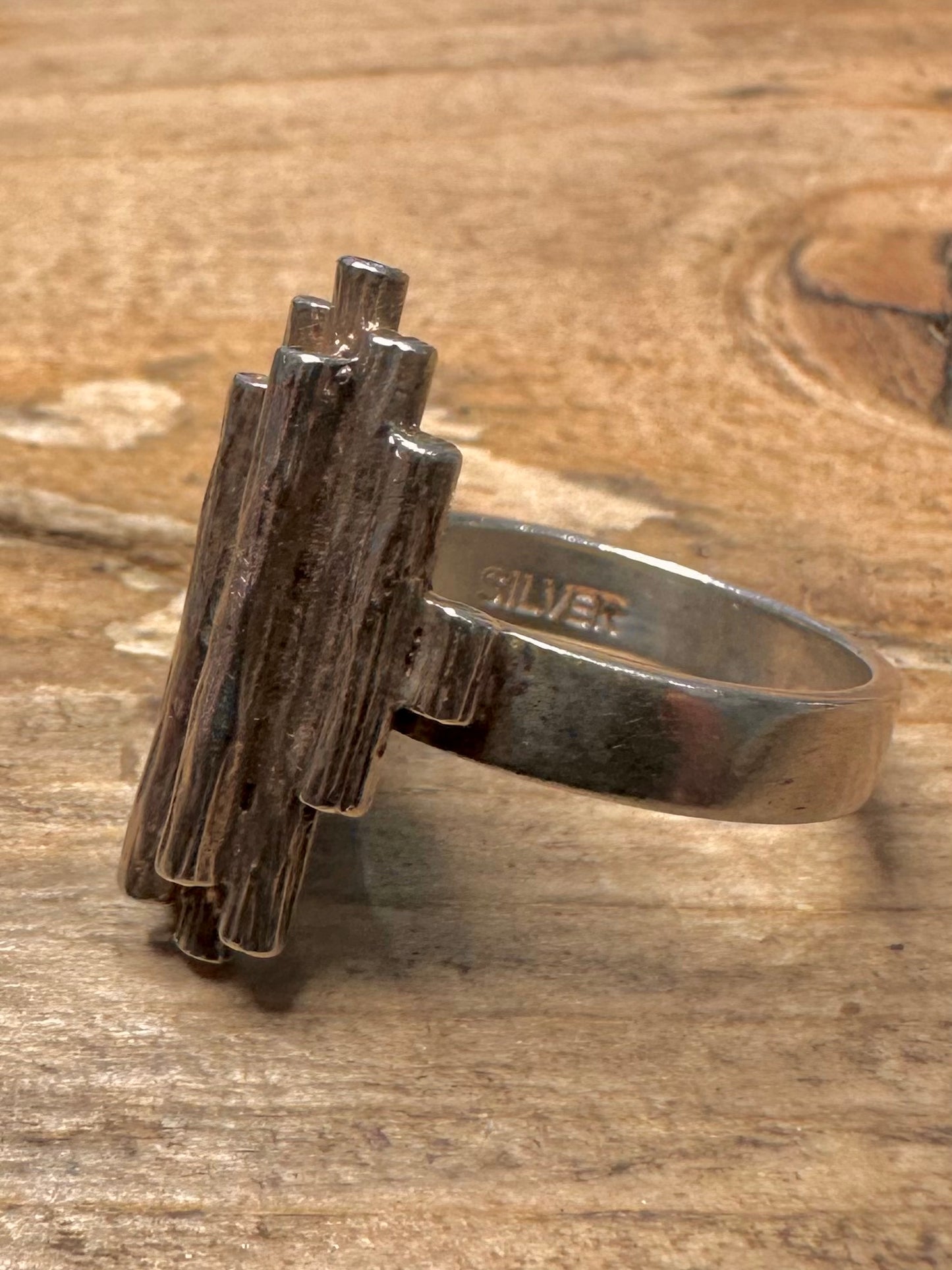 Abstract Brutalist Pillars 925 Silver Size Size M Ring