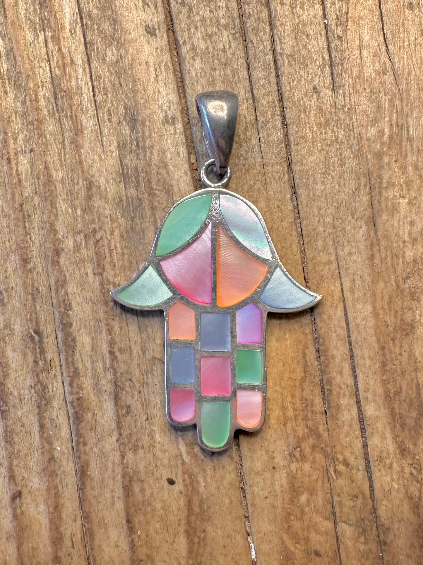 Multi Colour Mother of Pearl Hamsa 925 Sterling Silver Pendant