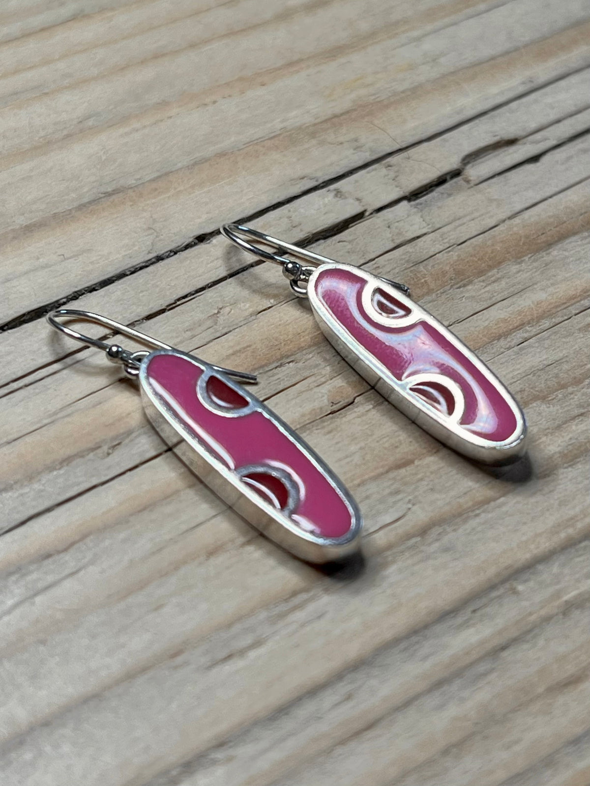 Pink and Red Elongate Oval 925 Sterling Silver Drop Earrings