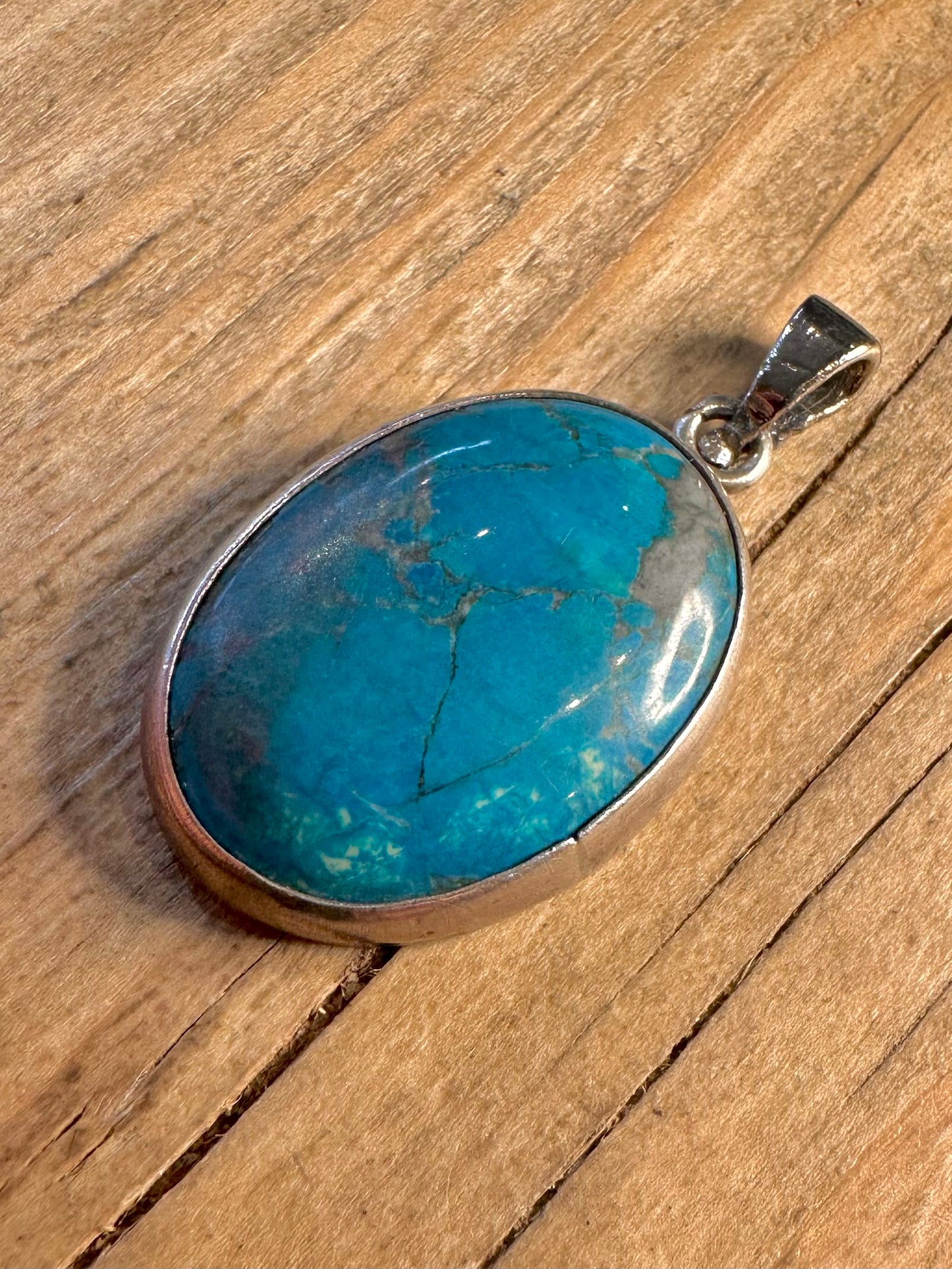 Vintage Oval Turquoise 925 Sterling Silver Pendant