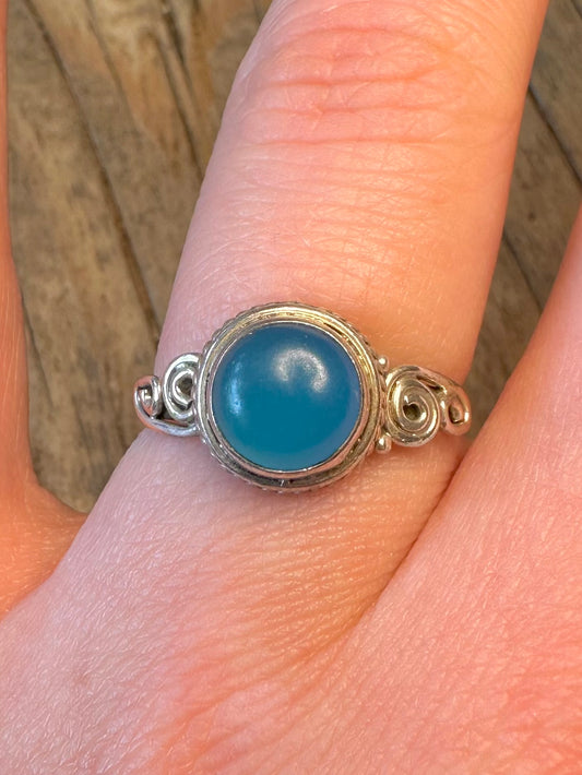Blue Stone Swirl 925 Sterling Silver Size S Ring