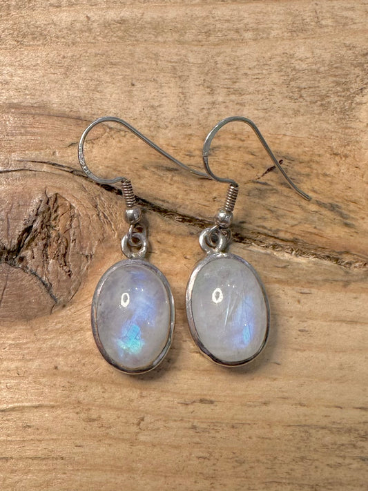 Vintage Moonstone Oval 925 Silver Earrings