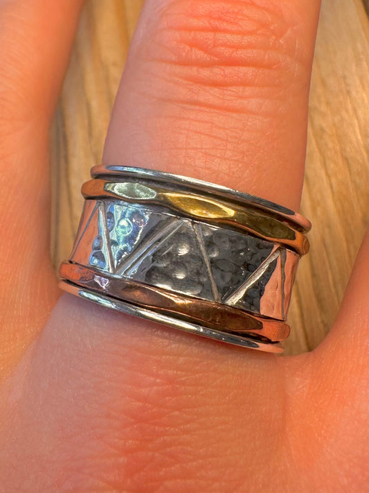 Vintage Copper and Brass Spinner 925 Sterling Silver Ring