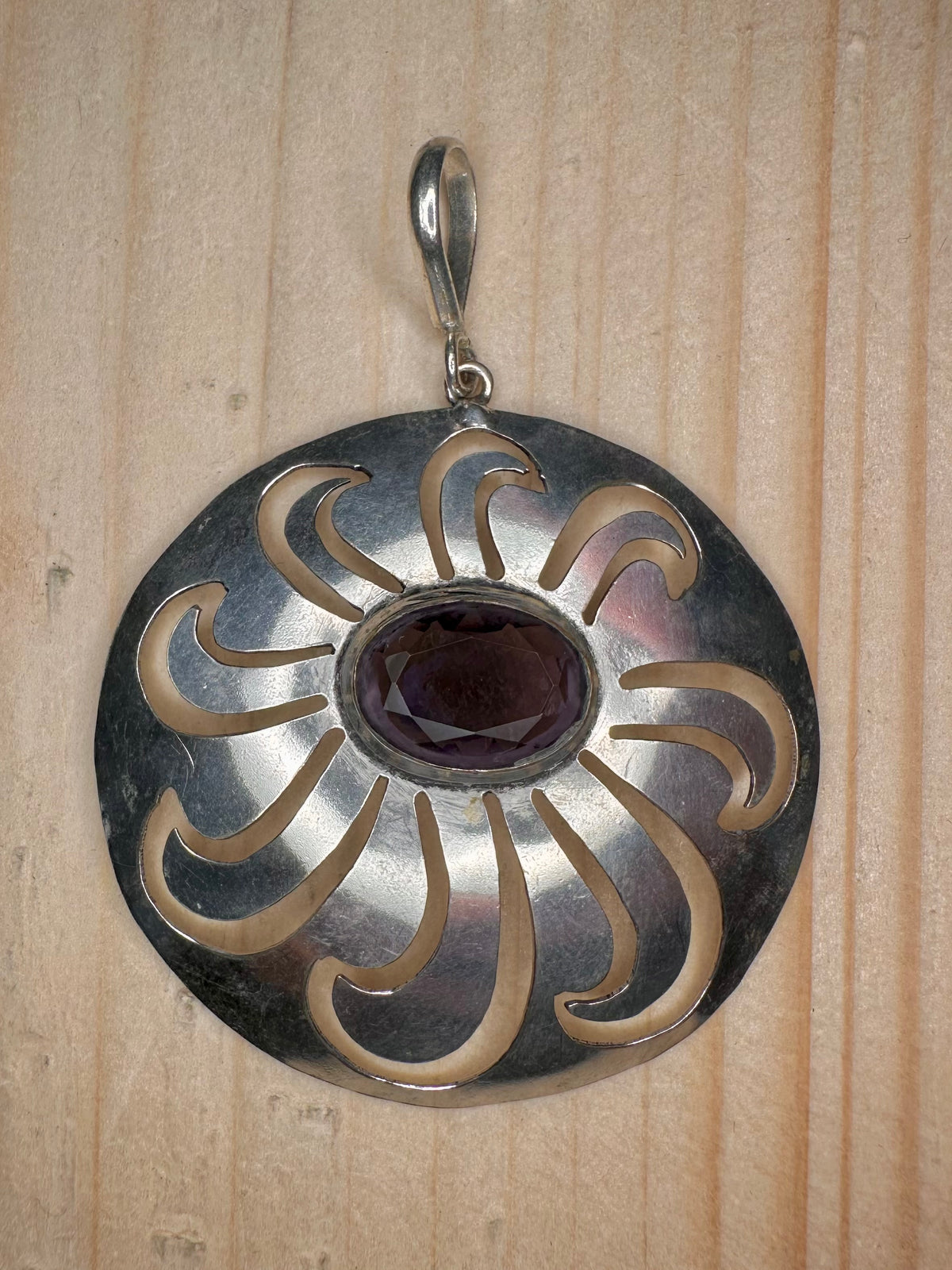 Amethyst Swirl Circle 925 Sterling Silver Pendant
