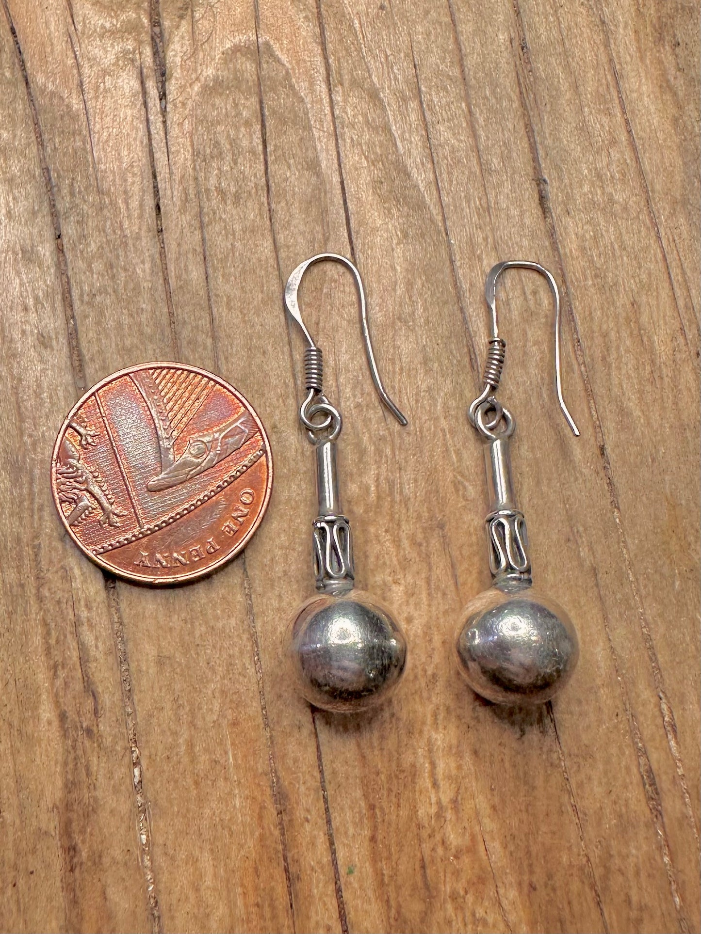 Vintage Kugel Boho Baumeln 925 Sterling Silber Ohrringe