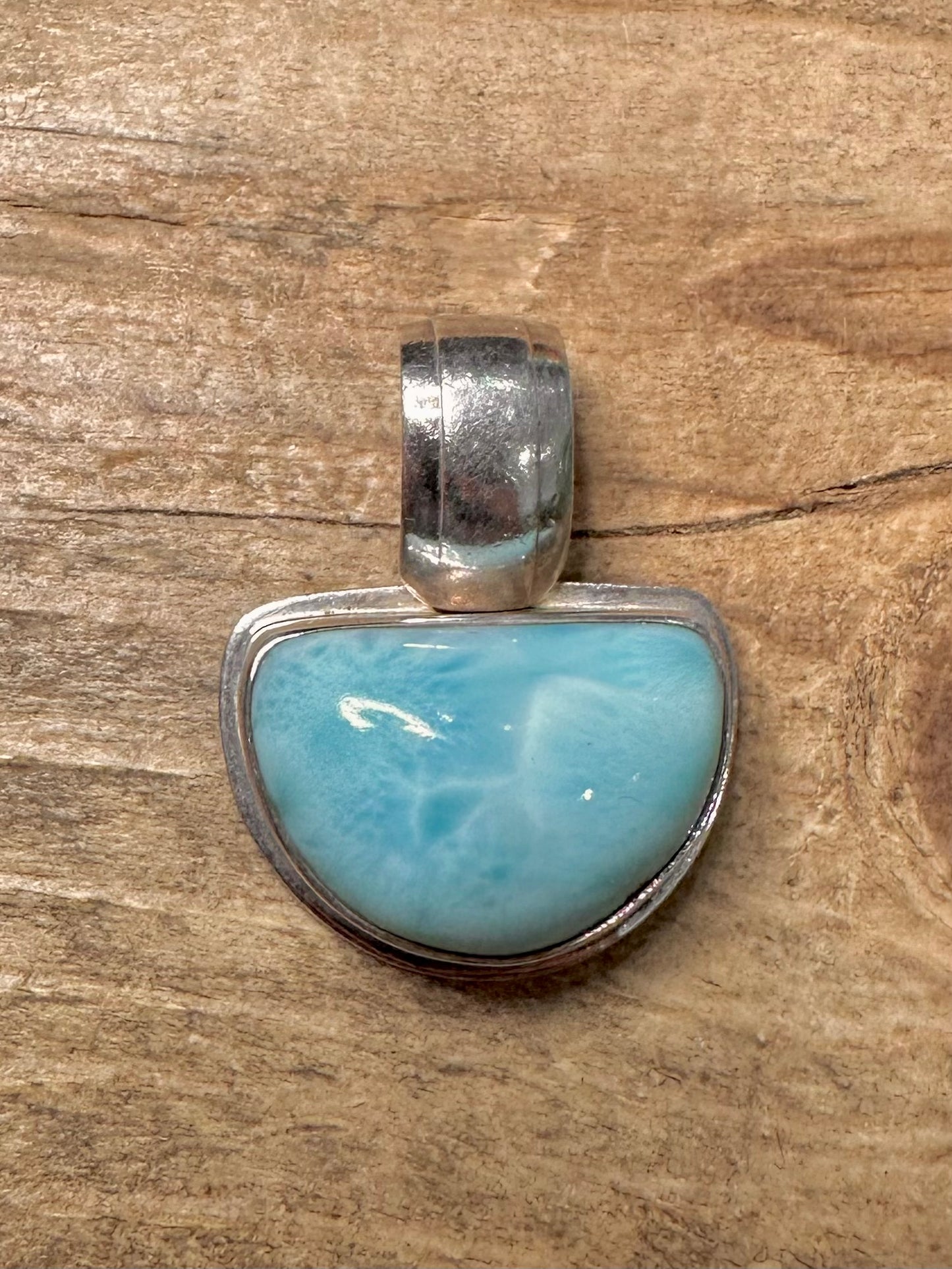Vintage Larimar Semi Circle 925 Silver Pendant