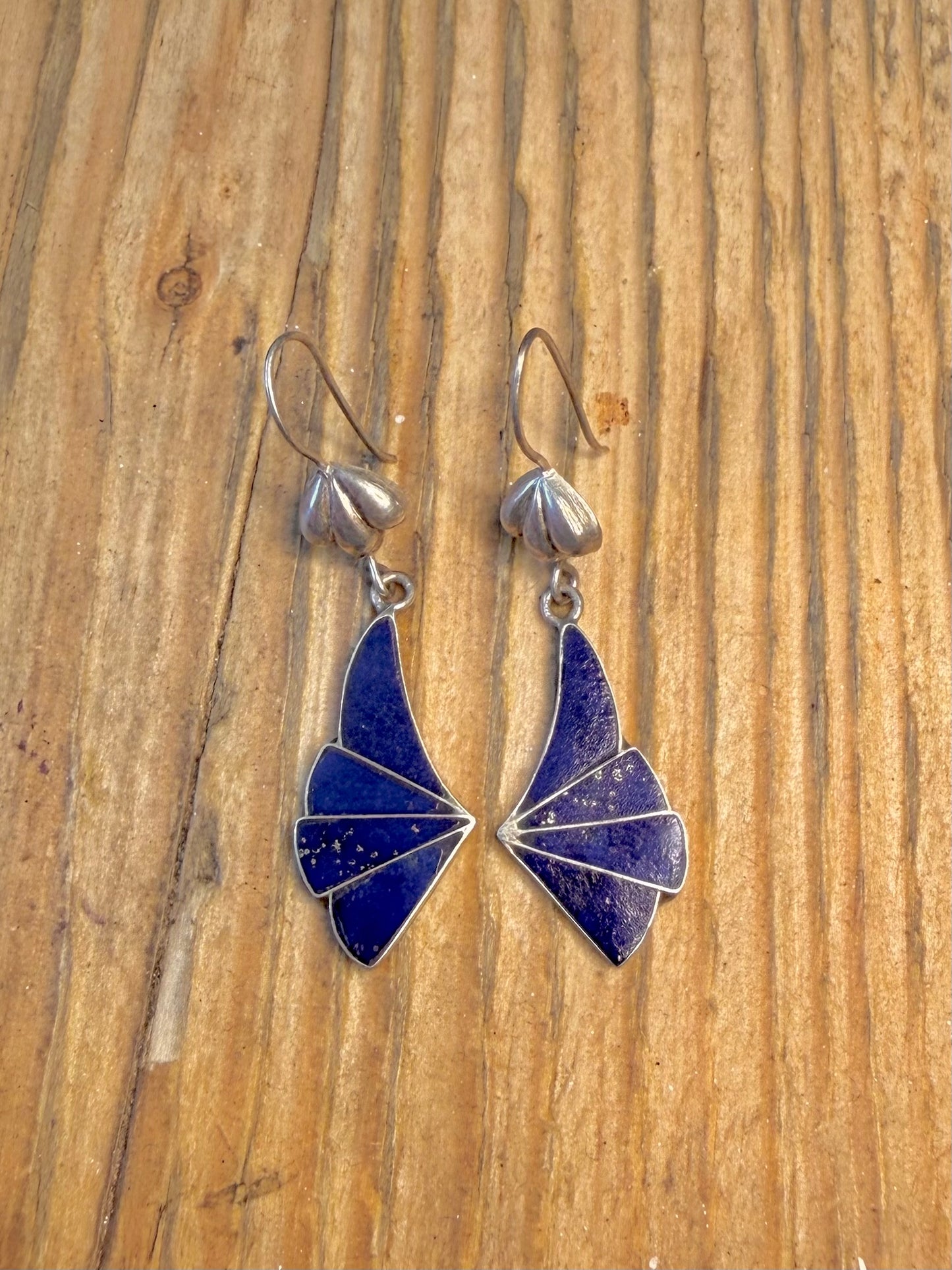 Lapis Lazuli Fan Dangle 925 Sterling Silver Earrings