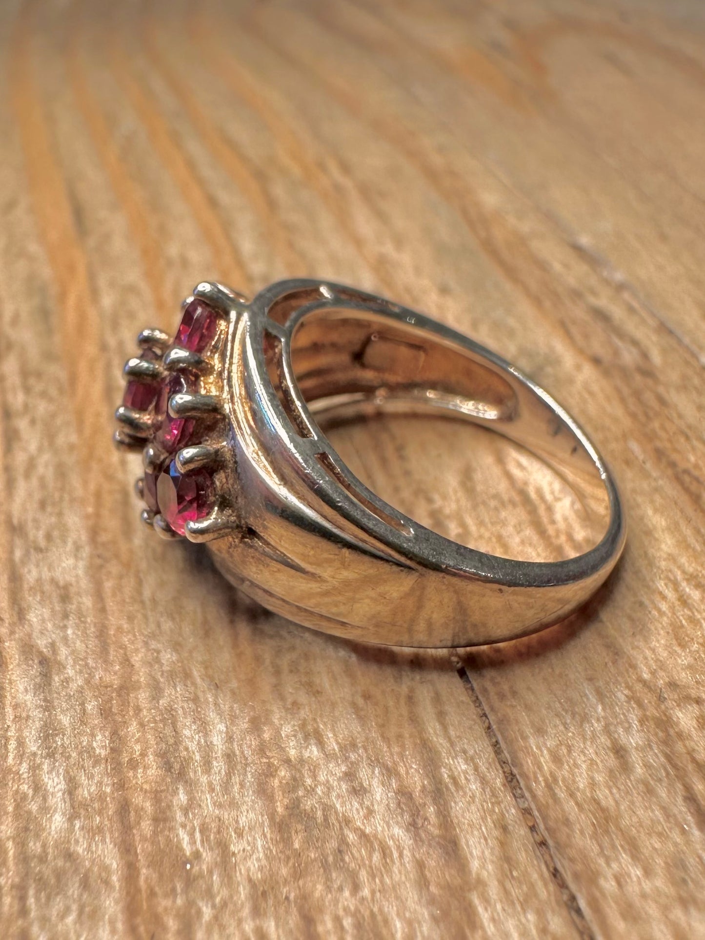Vintage Garnet Cluster 925 Sterling Silver Size J Ring