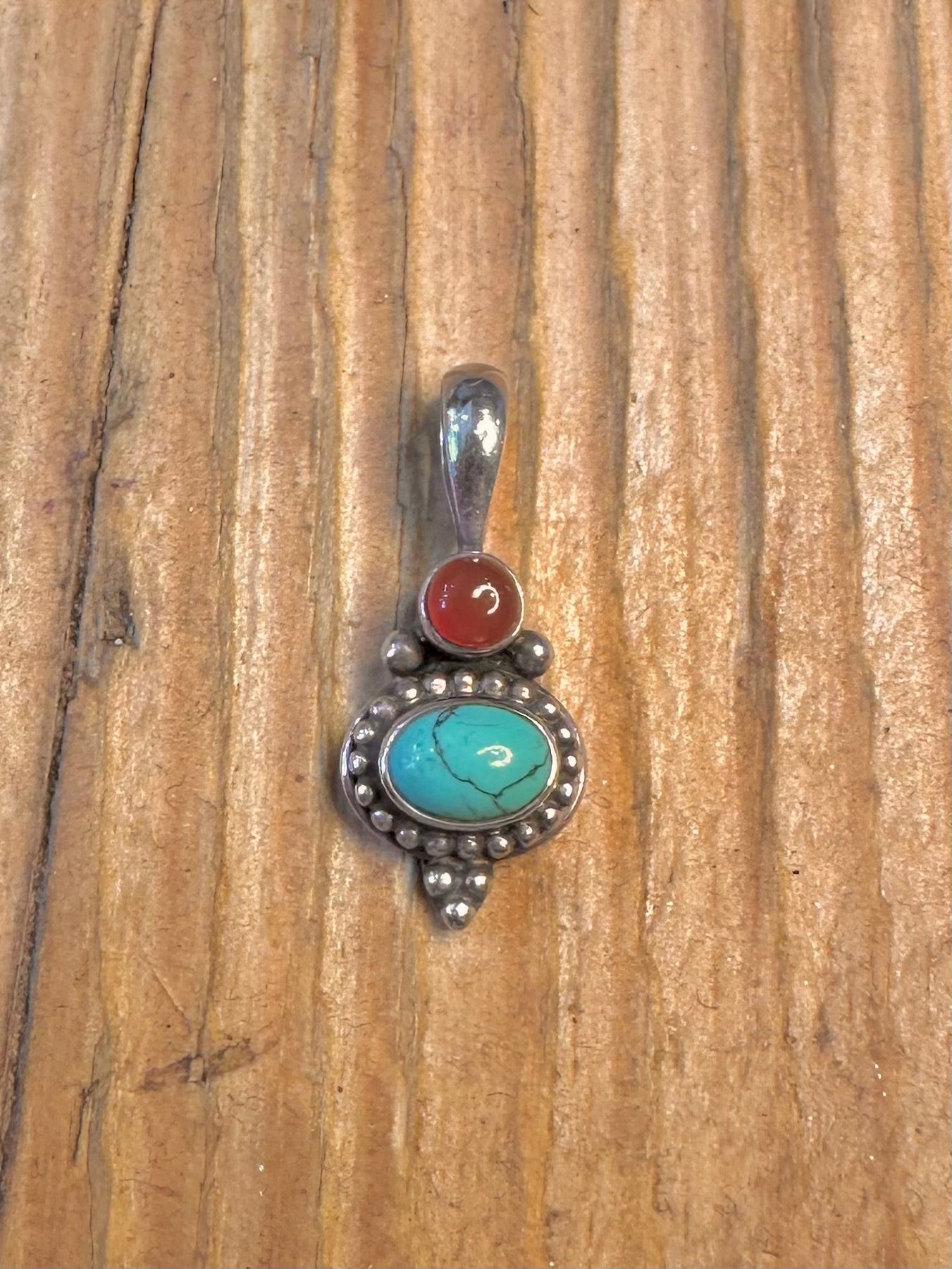 Turquoise and Carnelian 925 Sterling Silver Pendant