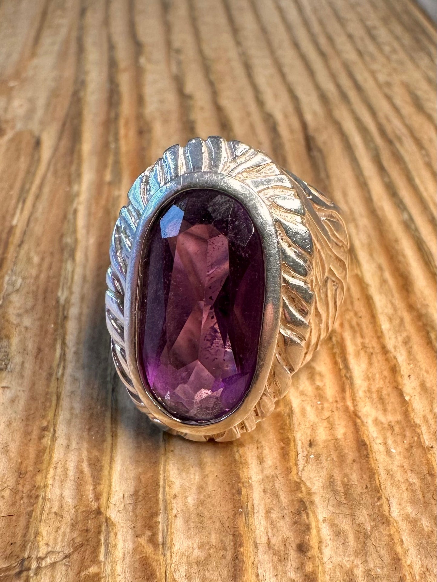 Purple Faceted Textured 925 Sterling Silver Size K1/2 Ring