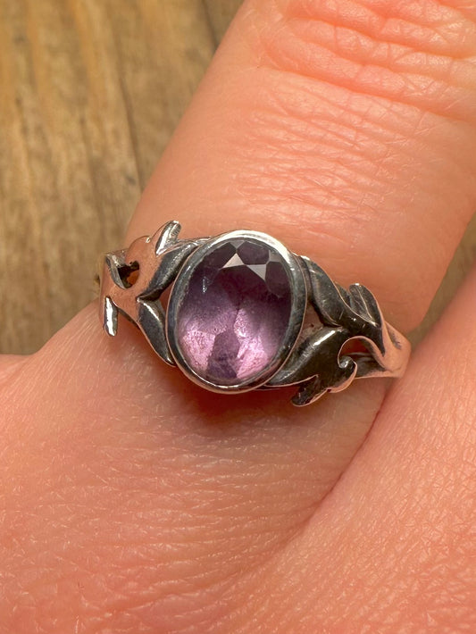 Vintage Amethyst Verzierter 925 Sterling Silber Ring Größe Q