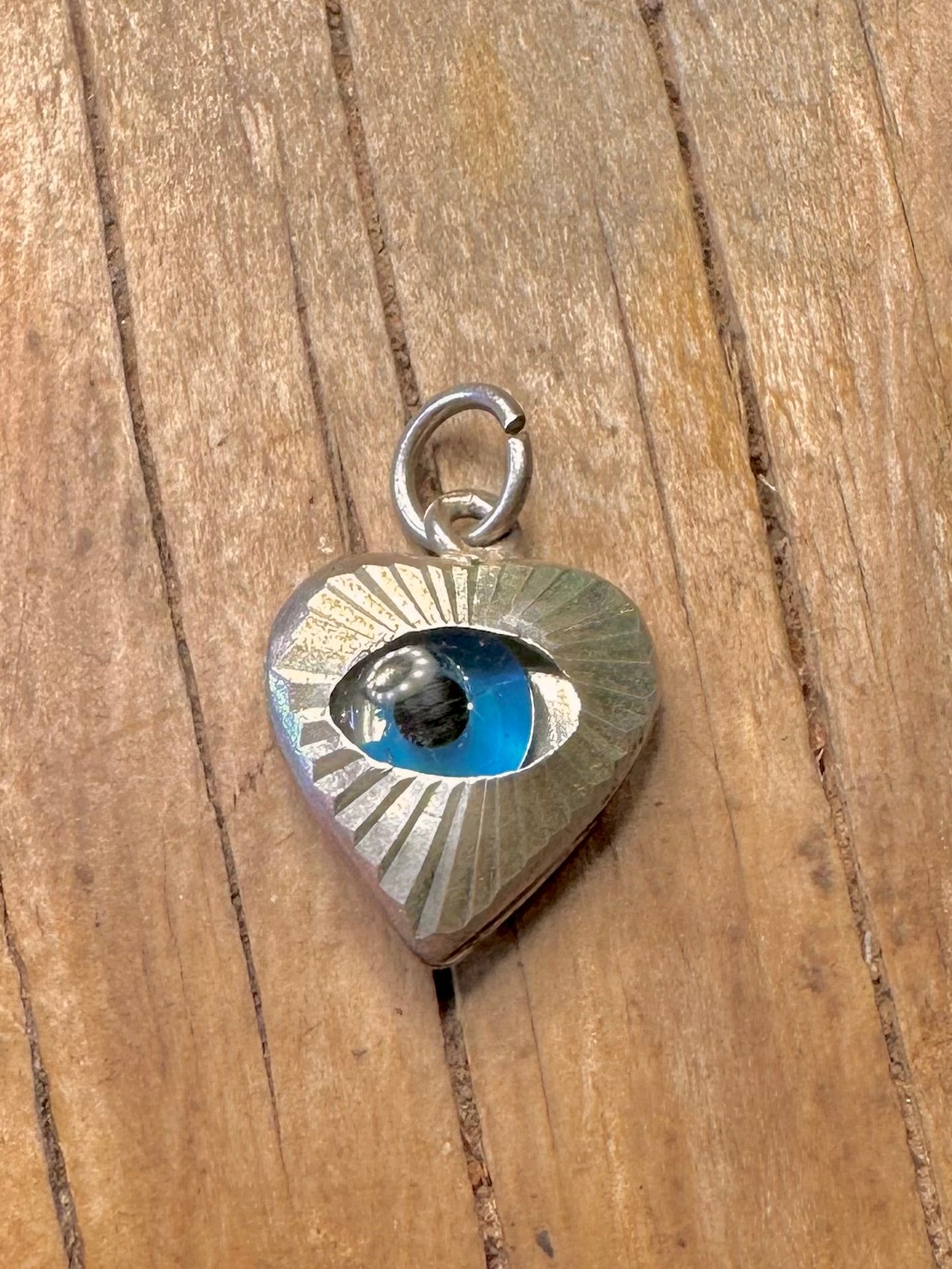 Vintage Herz-Anhänger aus 925er Sterlingsilber mit bösem Blick