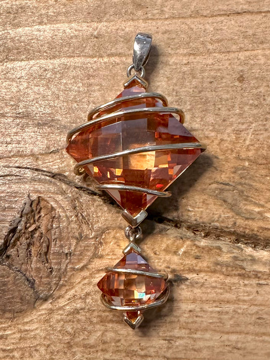 Abstract Faceted Citrine Dangle 925 Silver Pendant